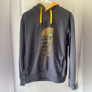North Face Hoodie Sweatshirt Mens M Gray Yellow Graphics Drawstring Outdoor